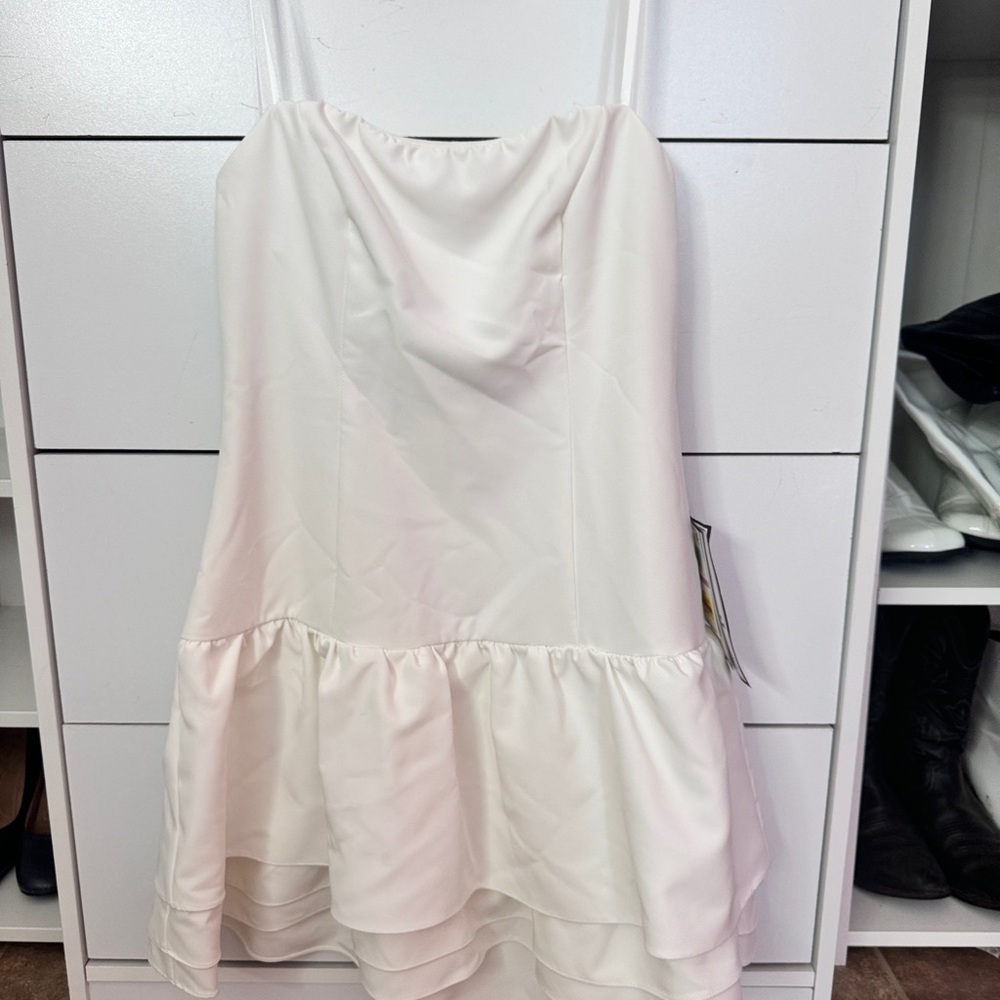 White Strapless Ruffled Dress